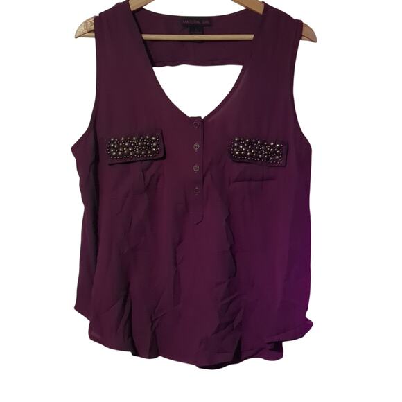 Material Girl Tops - New Material Girl Open-Back Blouse with Beaded Pockets – NWT!   0047